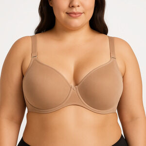 IZOD Beige Padded Underwire Adjustable Straps Velvet Micro Womens‎ Bra Size 42DD